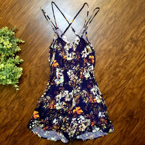 Xhilaration Casual Hawaiin Romper Navy Blue S - Picture 3 of 4